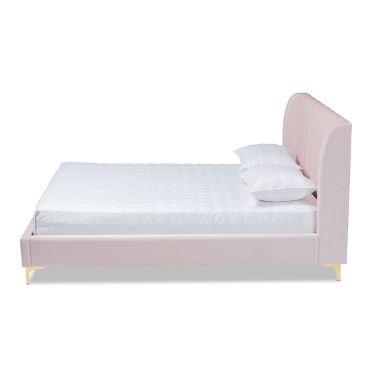 Baxton Studio - Saverio Queen Size Bed in Light Pink - BBT6765-Light Pink-Queen view 2