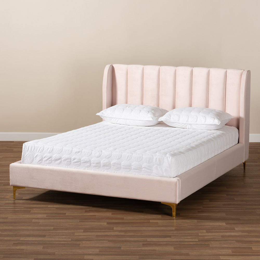 Baxton Studio - Saverio Queen Size Bed in Light Pink - BBT6765-Light Pink-Queen view 6