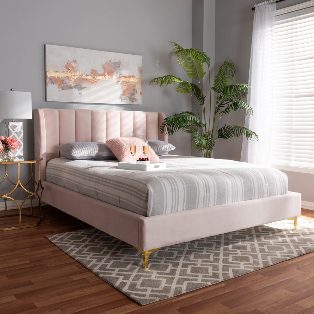 Baxton Studio - Saverio Queen Size Bed in Light Pink - BBT6765-Light Pink-Queen view 7