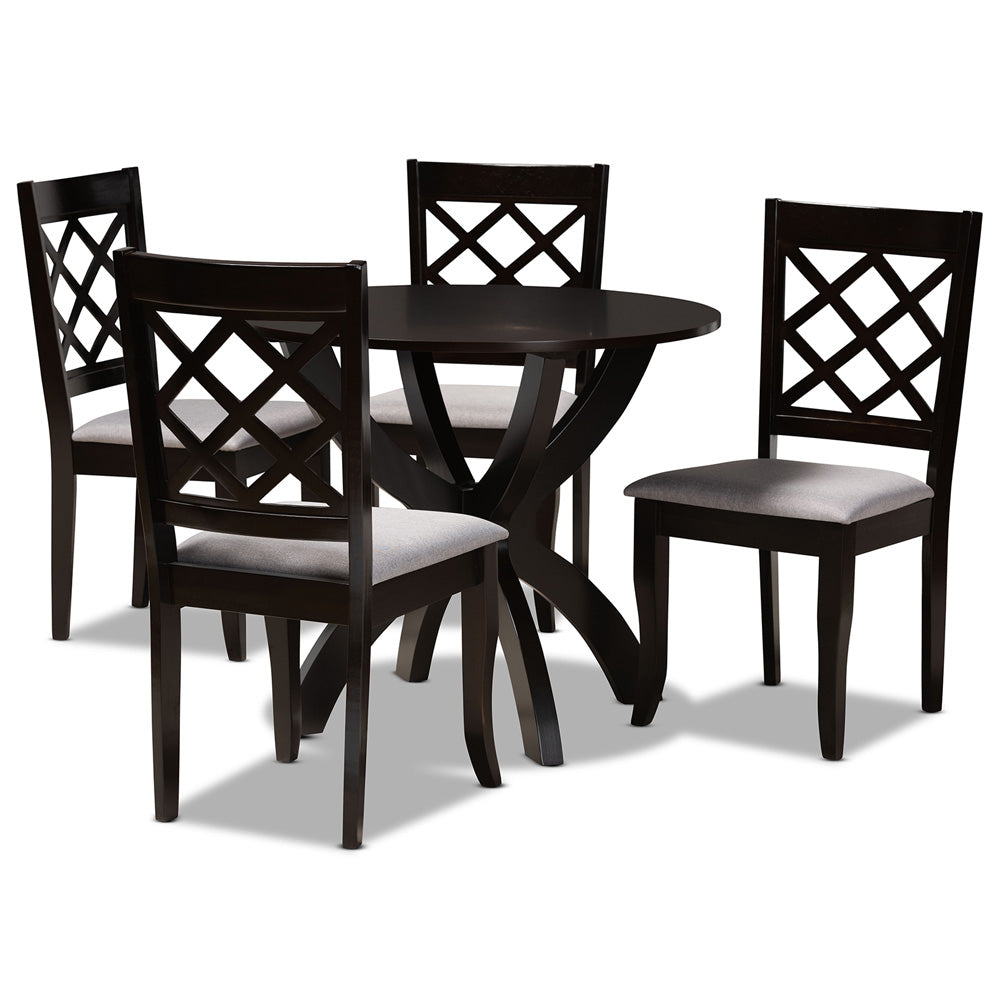Baxton Studio - Savina Dining Set in Grey/Dark Brown - Savina-Grey/Dark Brown-5PC Dining Set view 1