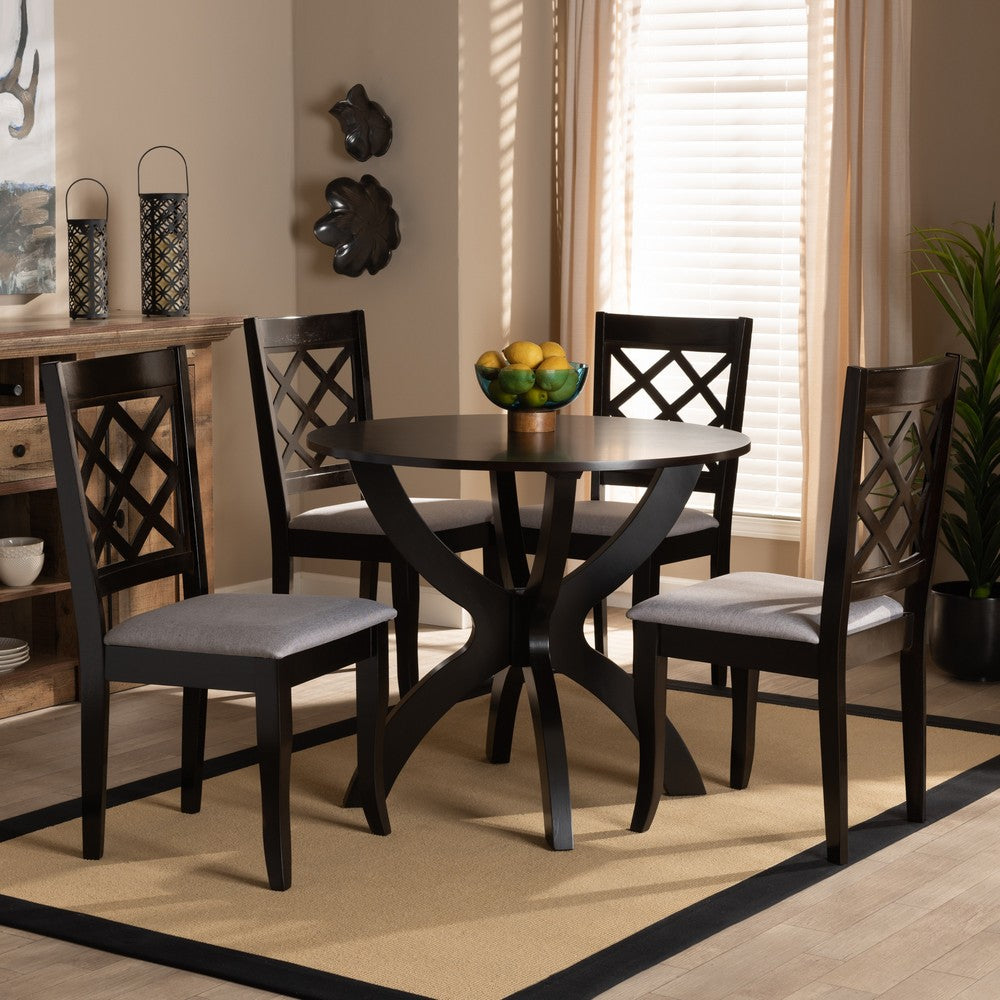 Baxton Studio - Savina Dining Set in Grey/Dark Brown - Savina-Grey/Dark Brown-5PC Dining Set view 7
