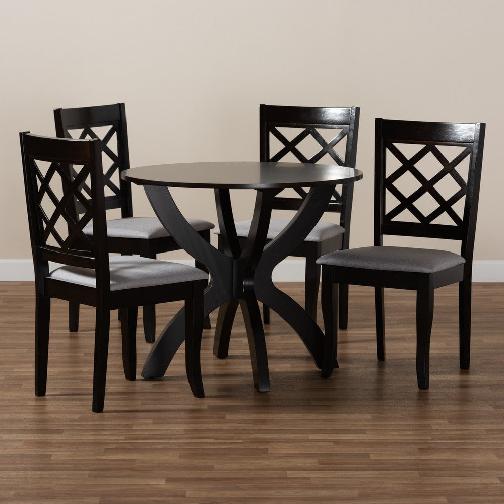 Baxton Studio - Savina Dining Set in Grey/Dark Brown - Savina-Grey/Dark Brown-5PC Dining Set view 8