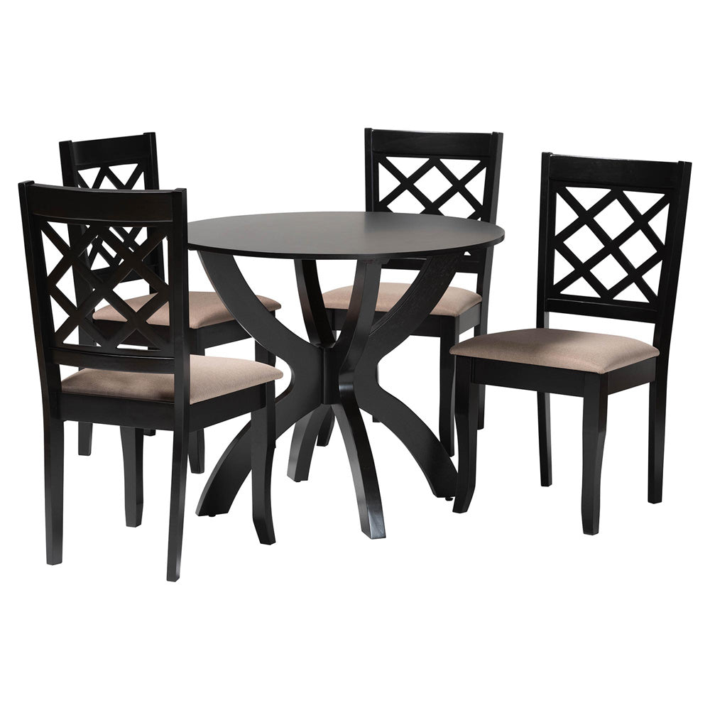Baxton Studio - Savina Dining Set in Sand/Dark Brown - Savina-Sand/Dark Brown-5PC Dining Set view 1
