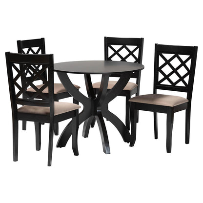 Baxton Studio - Savina Dining Set in Sand/Dark Brown - Savina-Sand/Dark Brown-5PC Dining Set view 1