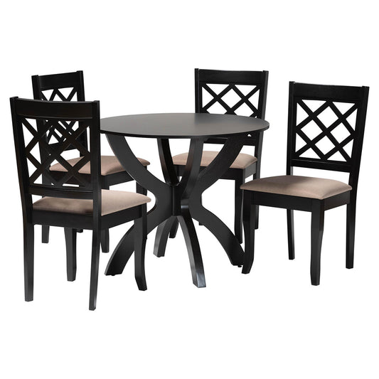Baxton Studio - Savina Dining Set in Sand/Dark Brown - Savina-Sand/Dark Brown-5PC Dining Set view 1
