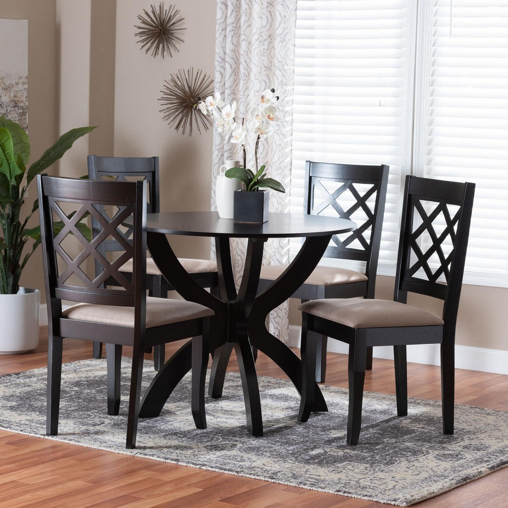 Baxton Studio - Savina Dining Set in Sand/Dark Brown - Savina-Sand/Dark Brown-5PC Dining Set view 8