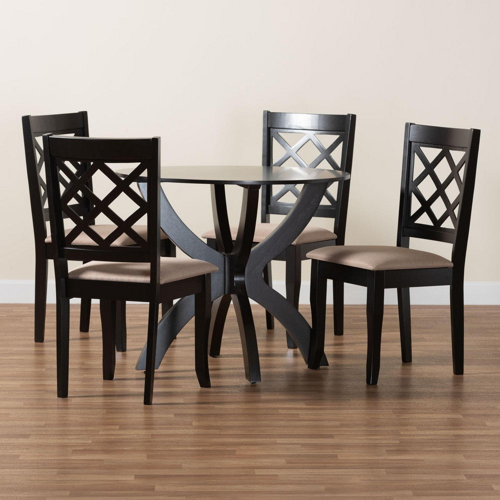 Baxton Studio - Savina Dining Set in Sand/Dark Brown - Savina-Sand/Dark Brown-5PC Dining Set view 9