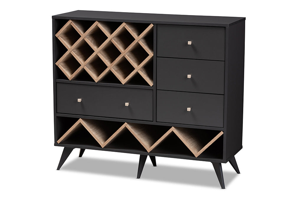 Baxton Studio - SaviNo Wine Cabinet - SEWC16003WI-Dark Grey/Hana Oak view 1