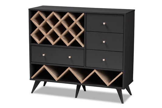 Baxton Studio - SaviNo Wine Cabinet - SEWC16003WI-Dark Grey/Hana Oak view 1