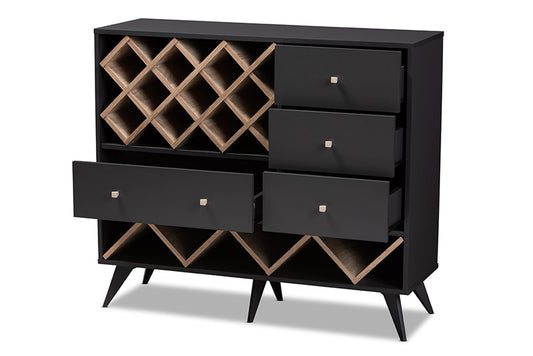 Baxton Studio - SaviNo Wine Cabinet - SEWC16003WI-Dark Grey/Hana Oak view 2