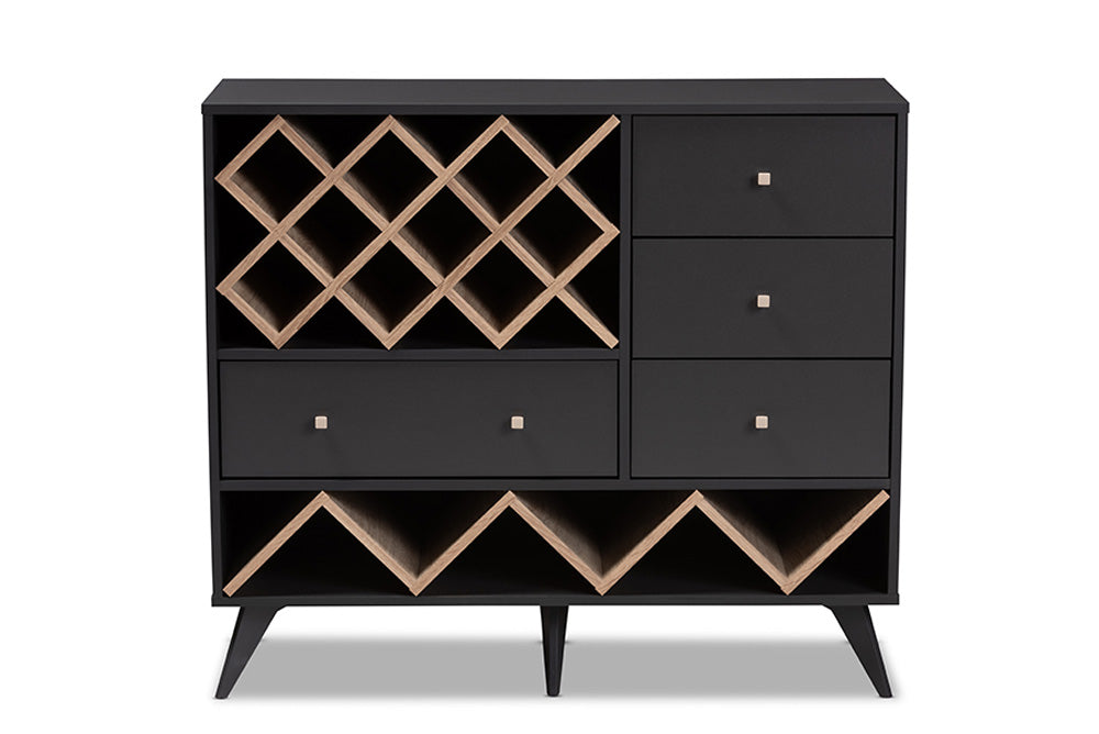 Baxton Studio - SaviNo Wine Cabinet - SEWC16003WI-Dark Grey/Hana Oak view 3