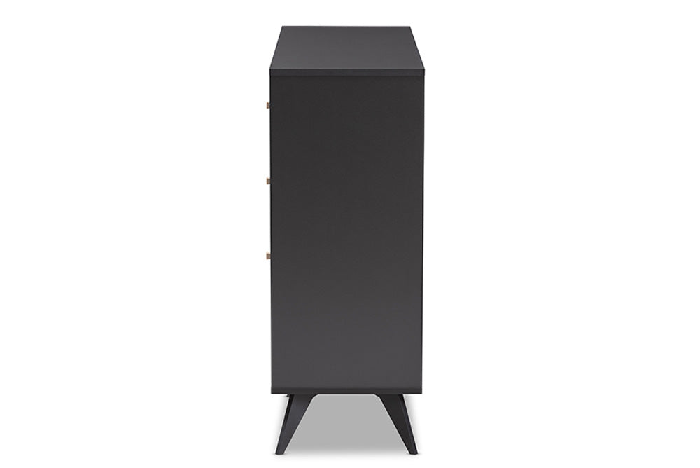 Baxton Studio - SaviNo Wine Cabinet - SEWC16003WI-Dark Grey/Hana Oak view 4