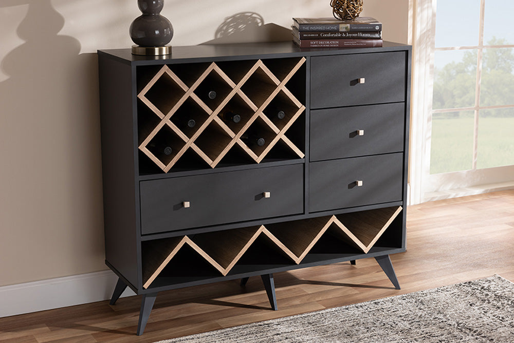Baxton Studio - SaviNo Wine Cabinet - SEWC16003WI-Dark Grey/Hana Oak view 5