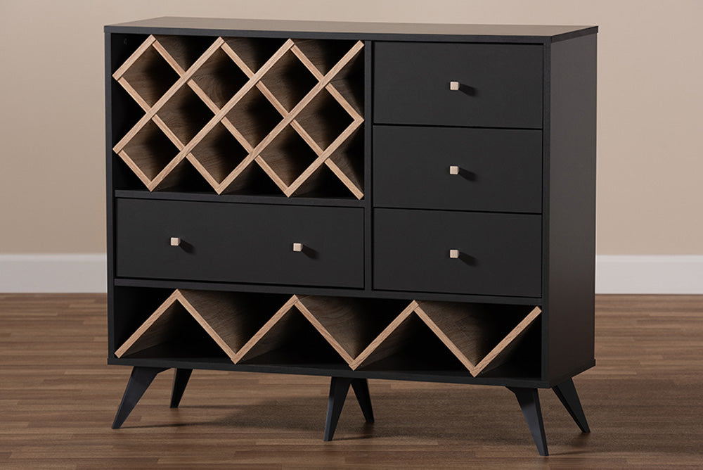 Baxton Studio - SaviNo Wine Cabinet - SEWC16003WI-Dark Grey/Hana Oak view 8