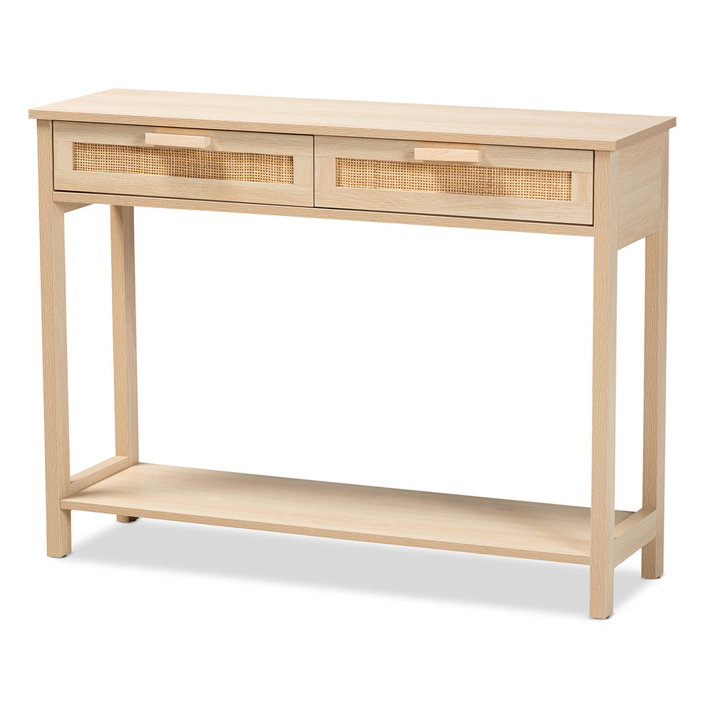 Baxton Studio - Sebille Console Table in Light Brown - LC21020907-Rattan-2DW-Console Table view 1