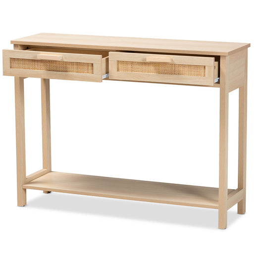 Baxton Studio - Sebille Console Table in Light Brown - LC21020907-Rattan-2DW-Console Table view 2