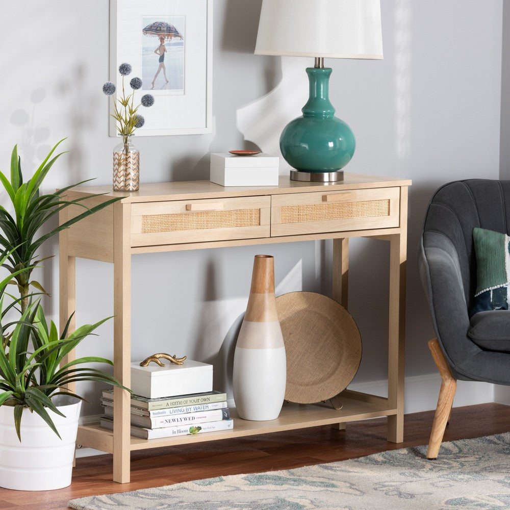 Baxton Studio - Sebille Console Table in Light Brown - LC21020907-Rattan-2DW-Console Table view 8