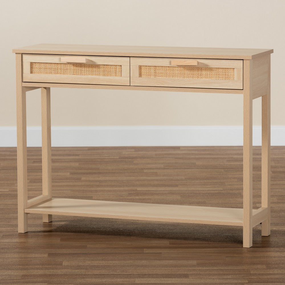 Baxton Studio - Sebille Console Table in Light Brown - LC21020907-Rattan-2DW-Console Table view 9
