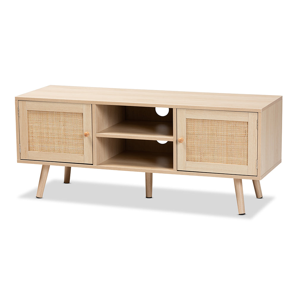 Baxton Studio - Sebille TV Stand in Light Brown - LCF19046-Rattan-TV Stand view 1