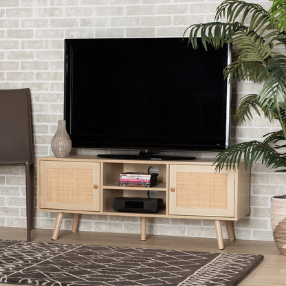 Baxton Studio - Sebille TV Stand in Light Brown - LCF19046-Rattan-TV Stand view 8
