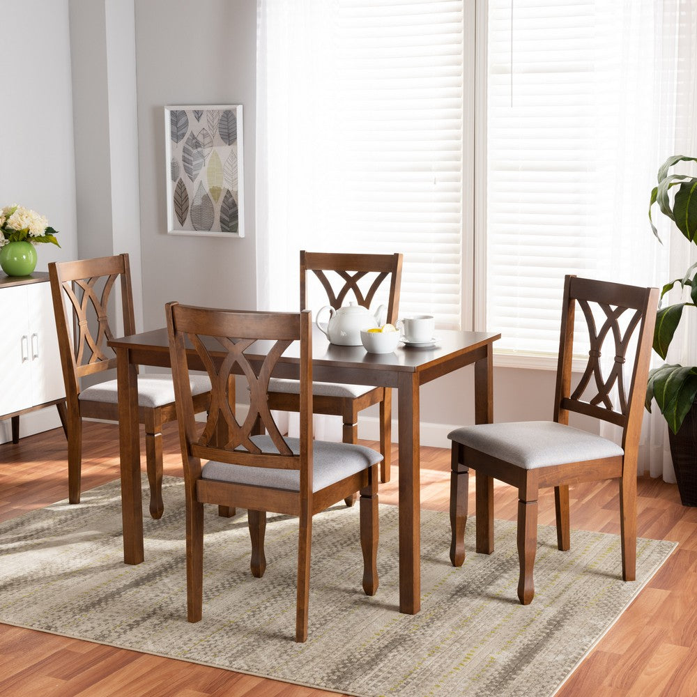 Baxton Studio - Sefa Dining Set in Grey/Walnut - Sefa-Grey/Walnut-5PC Dining Set view 7