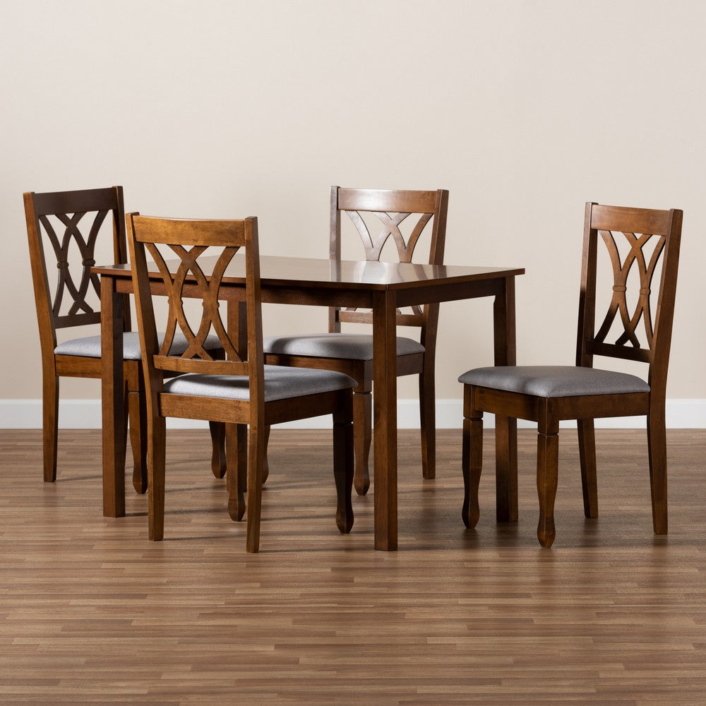 Baxton Studio - Sefa Dining Set in Grey/Walnut - Sefa-Grey/Walnut-5PC Dining Set view 8