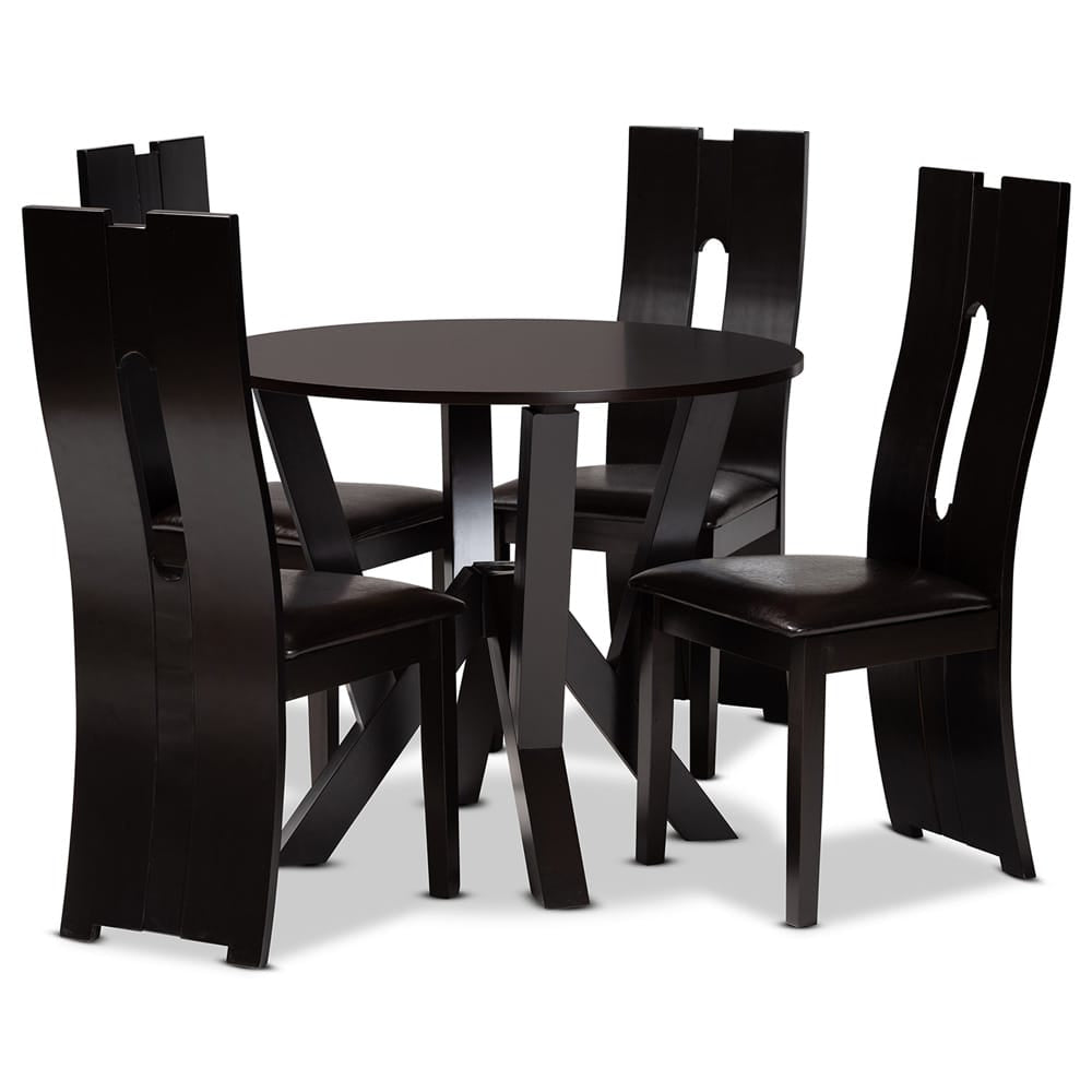 Baxton Studio - Senan Dining Set in Dark Brown/Espresso Brown - Senan-Dark Brown-5PC Dining Set view 1