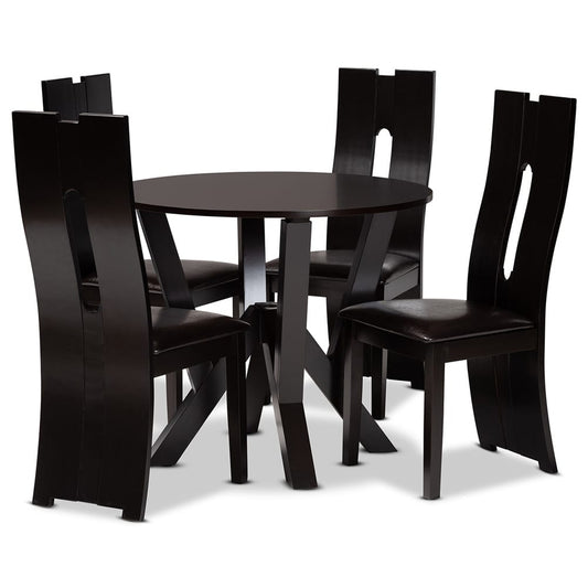 Baxton Studio - Senan Dining Set in Dark Brown/Espresso Brown - Senan-Dark Brown-5PC Dining Set view 1