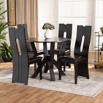 Baxton Studio - Senan Dining Set in Dark Brown/Espresso Brown - Senan-Dark Brown-5PC Dining Set view 7