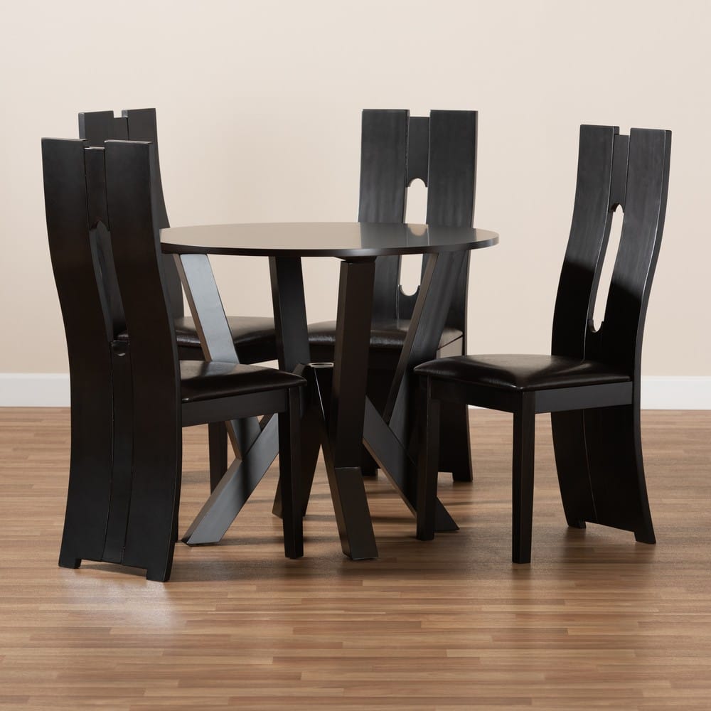 Baxton Studio - Senan Dining Set in Dark Brown/Espresso Brown - Senan-Dark Brown-5PC Dining Set view 8