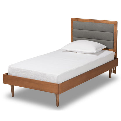 Baxton Studio - Seren Twin Size Bed in Dark Grey/Walnut Brown - Seren-Dark Grey/Walnut-Twin-HB view 1