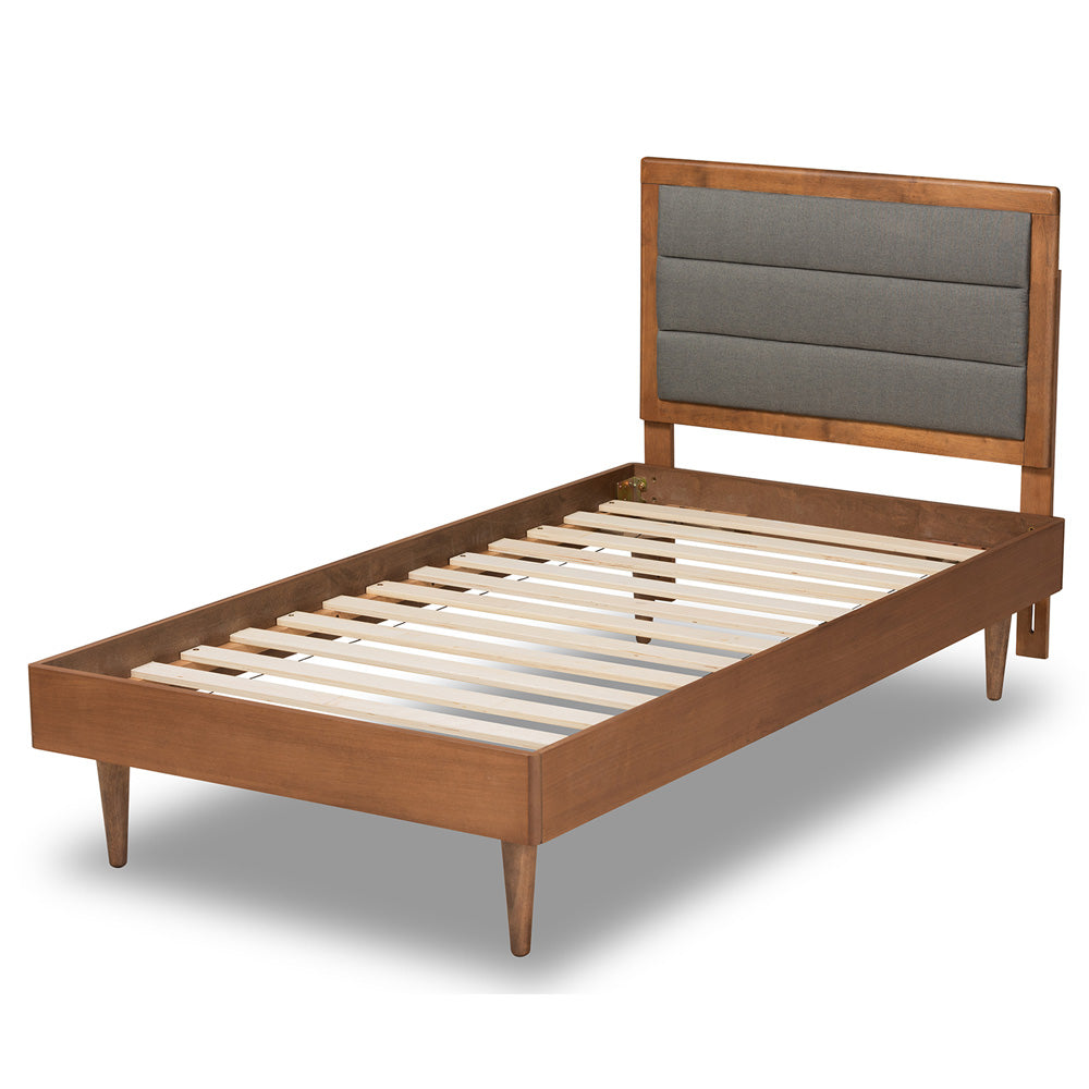 Baxton Studio - Seren Twin Size Bed in Dark Grey/Walnut Brown - Seren-Dark Grey/Walnut-Twin-HB view 3