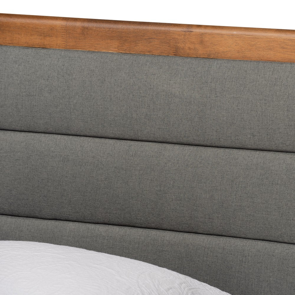 Baxton Studio - Seren Twin Size Bed in Dark Grey/Walnut Brown - Seren-Dark Grey/Walnut-Twin-HB view 4