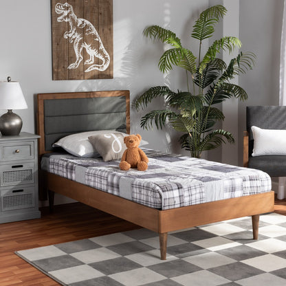 Baxton Studio - Seren Twin Size Bed in Dark Grey/Walnut Brown - Seren-Dark Grey/Walnut-Twin-HB view 7