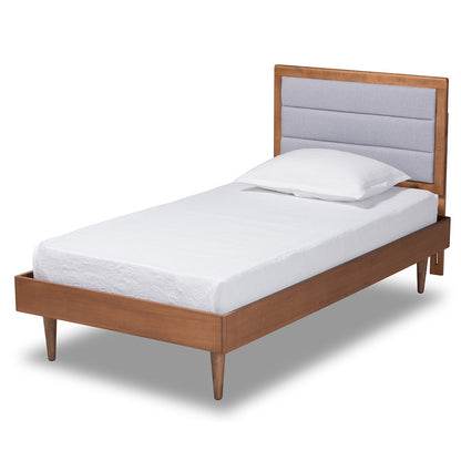 Baxton Studio - Seren Twin Size Bed in Light Grey/Walnut Brown - Seren-Light Grey/Walnut-Twin-HB view 1