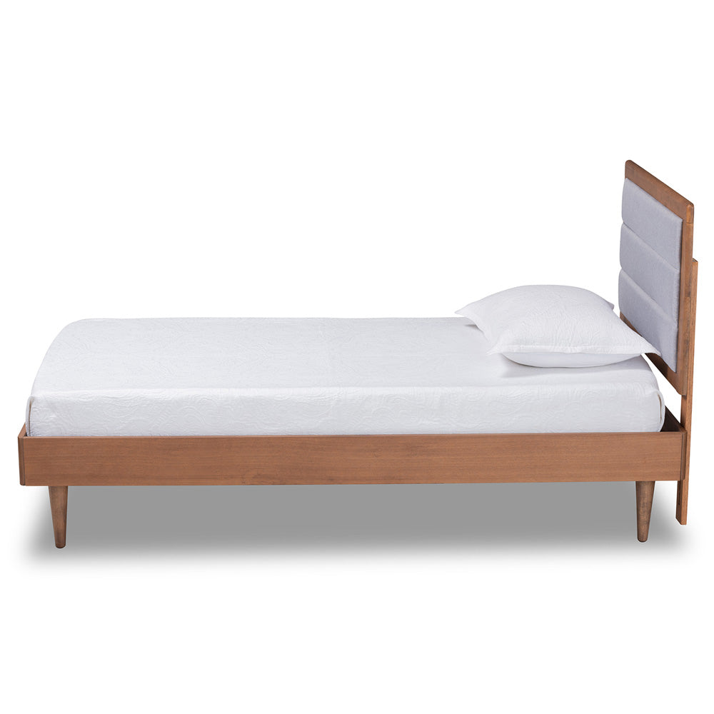 Baxton Studio - Seren Twin Size Bed in Light Grey/Walnut Brown - Seren-Light Grey/Walnut-Twin-HB view 2