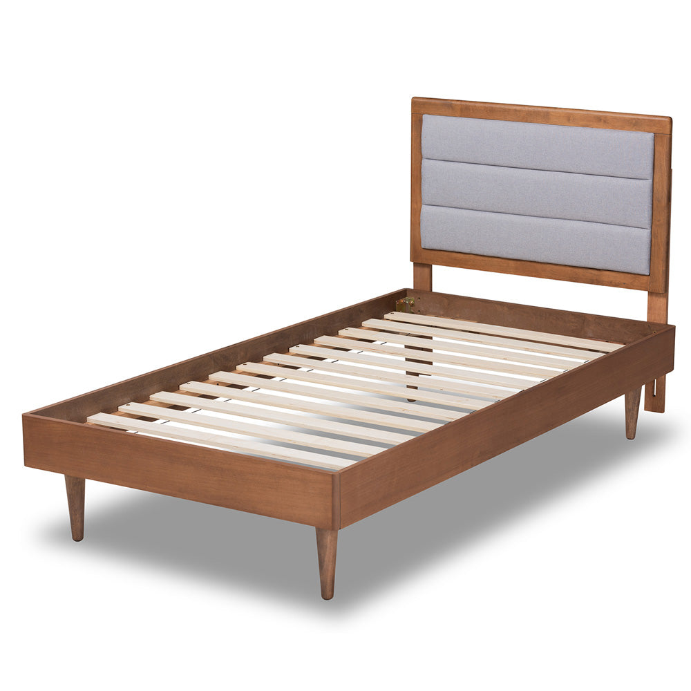 Baxton Studio - Seren Twin Size Bed in Light Grey/Walnut Brown - Seren-Light Grey/Walnut-Twin-HB view 3