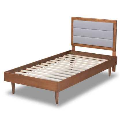 Baxton Studio - Seren Twin Size Bed in Light Grey/Walnut Brown - Seren-Light Grey/Walnut-Twin-HB view 3