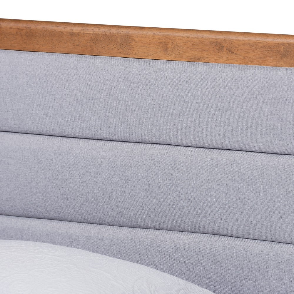 Baxton Studio - Seren Twin Size Bed in Light Grey/Walnut Brown - Seren-Light Grey/Walnut-Twin-HB view 4