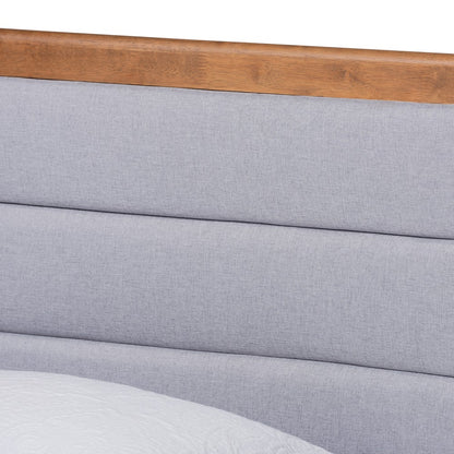 Baxton Studio - Seren Twin Size Bed in Light Grey/Walnut Brown - Seren-Light Grey/Walnut-Twin-HB view 4