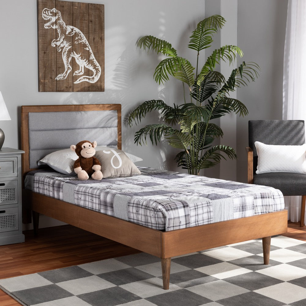 Baxton Studio - Seren Twin Size Bed in Light Grey/Walnut Brown - Seren-Light Grey/Walnut-Twin-HB view 7
