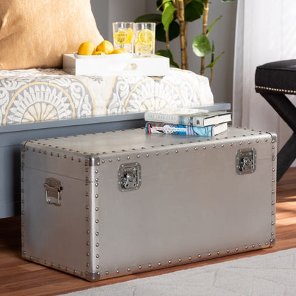Baxton Studio - Serge Storage Trunk in Silver - JY17B172M-Silver-1PC Ottoman view 8