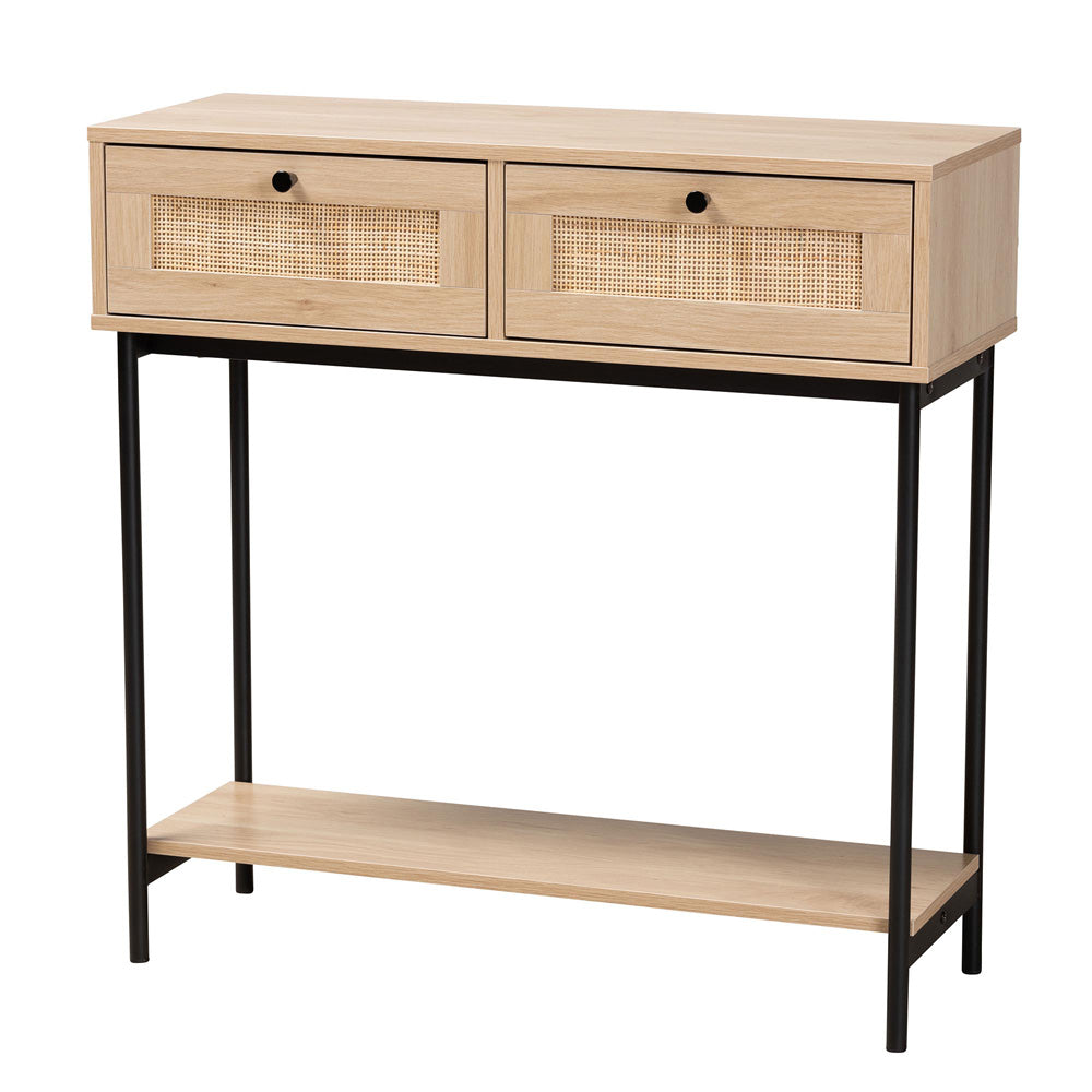 Baxton Studio - Sherwin Console Table in Light Brown/Black - SR221178-Rattan-Console Table view 1