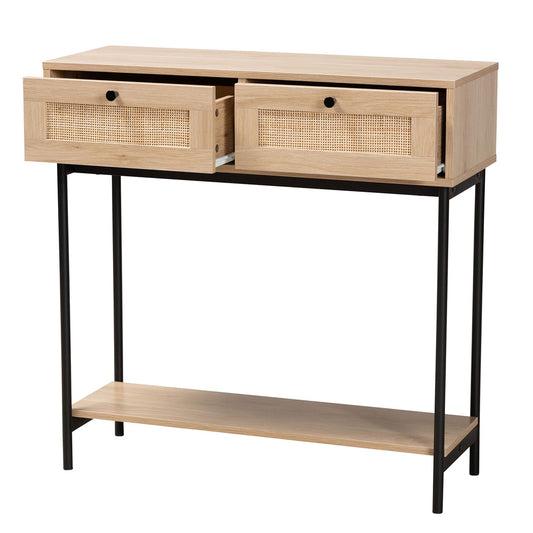 Baxton Studio - Sherwin Console Table in Light Brown/Black - SR221178-Rattan-Console Table view 2