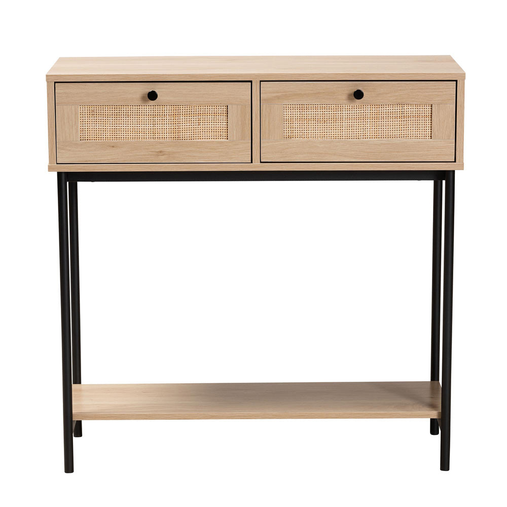Baxton Studio - Sherwin Console Table in Light Brown/Black - SR221178-Rattan-Console Table view 3
