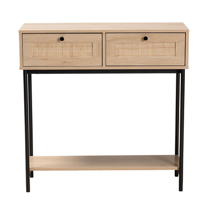 Baxton Studio - Sherwin Console Table in Light Brown/Black - SR221178-Rattan-Console Table view 3