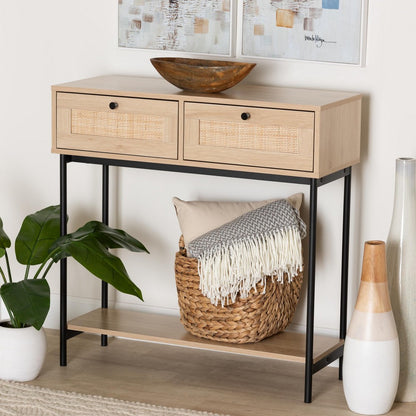 Baxton Studio - Sherwin Console Table in Light Brown/Black - SR221178-Rattan-Console Table view 8