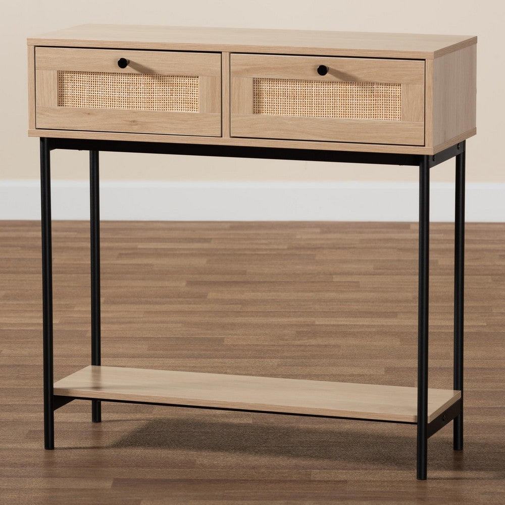 Baxton Studio - Sherwin Console Table in Light Brown/Black - SR221178-Rattan-Console Table view 9