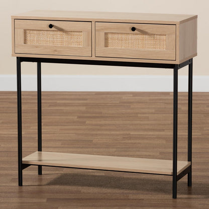 Baxton Studio - Sherwin Console Table in Light Brown/Black - SR221178-Rattan-Console Table view 9
