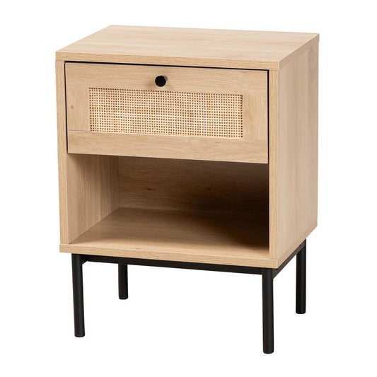 Baxton Studio - Sherwin End Table in Light Brown/Black - SR221172-Rattan-ET view 1